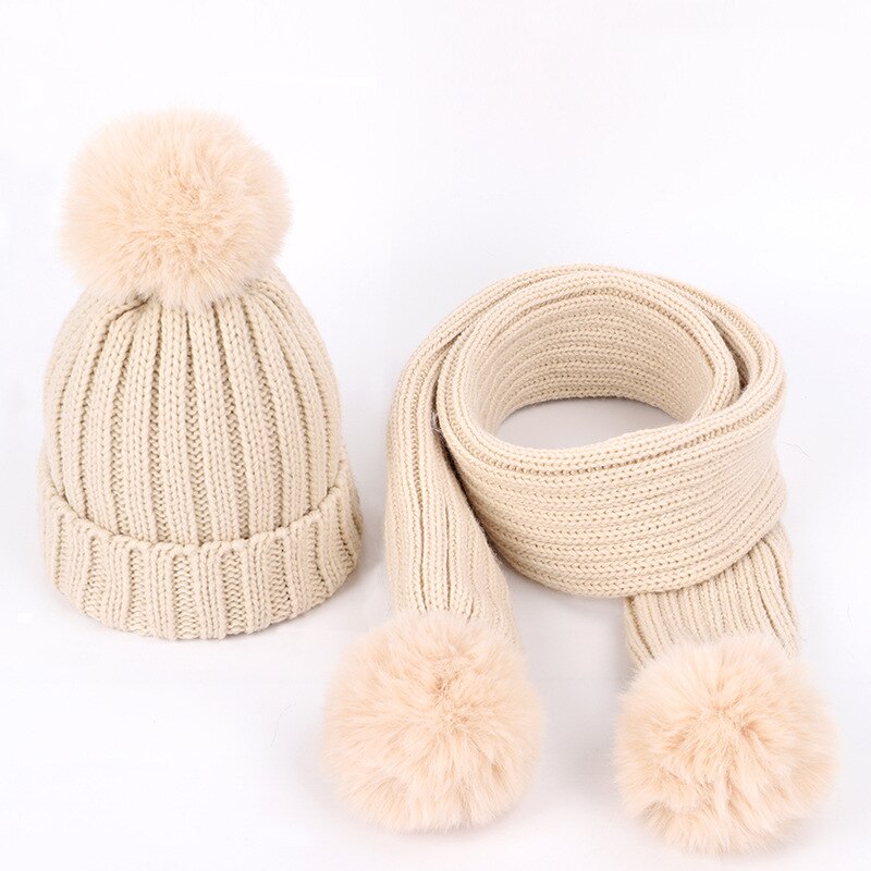Efterår og vinter varme børns strikkede hat tørklæde sæt all-match pels kugle baby tyk uld hat tørklæde