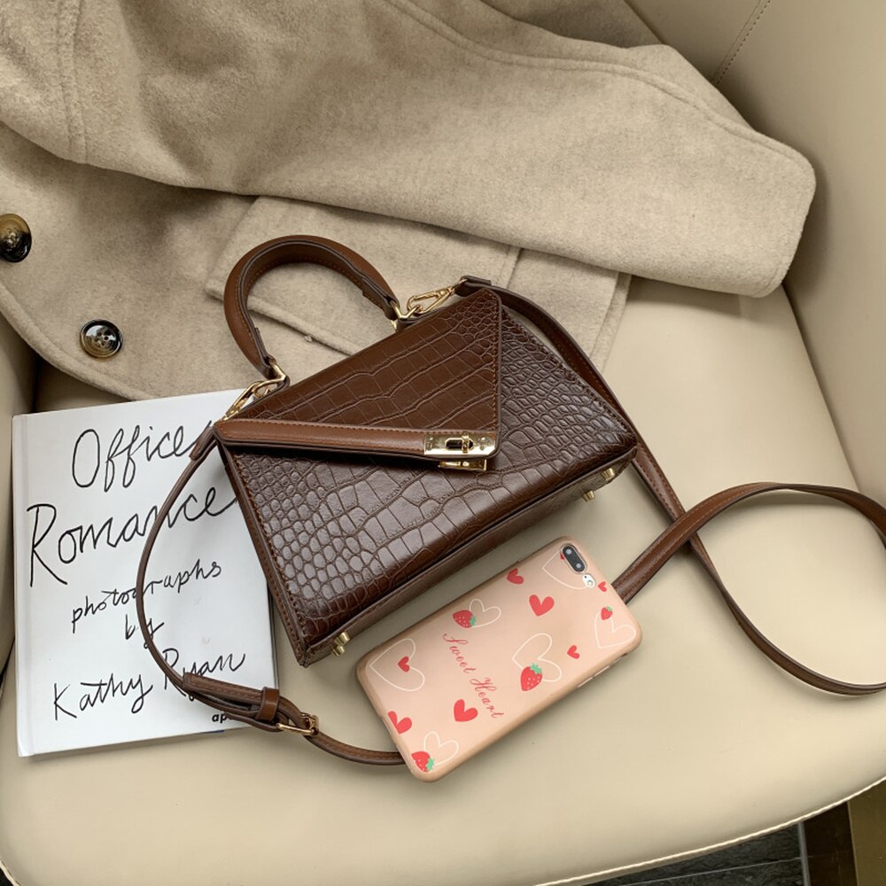 Luxe dames schoudertas met kleine effen kleur, leren crossbody tas met stenen patroon voor dames, dames handtassen