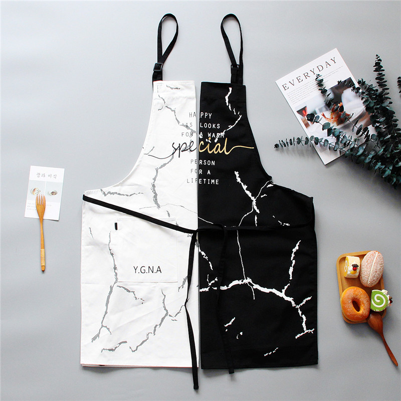 INS Nordic Katoenen Schort Zwart Wit Marmer Schorten Mannen Vrouwen met Grote Pocket Bib Overalls Keuken Bakken Accessoires
