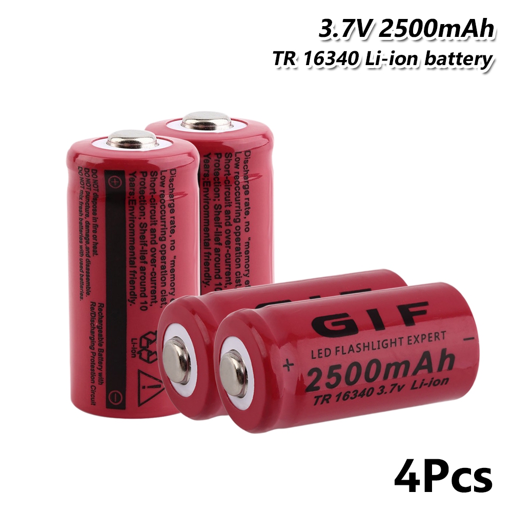 16340 li-ion Lipo battery 2500mah 3.7v cell For Torch Electric Car Toy Torch LED Flashlight Rechargeable GIF 16340 Battery: 4 Pcs
