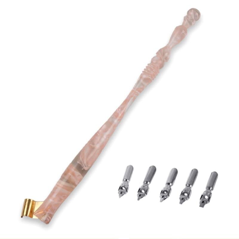 Wooden Dip Pen Writing Quill Pen with Black Ink Handmade Calligraphy Set 5 Different Styles of Nib Calligraphy Set 40JB: D