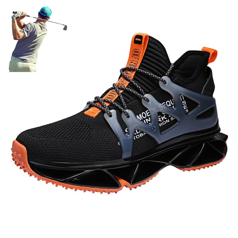 Men&#39;s Golf Sport Training Shoes Breathable Mesh Jogging Golfer Spikes Sneakers Lace-up Athletic Training Sport Shoes Golf: Black / 8