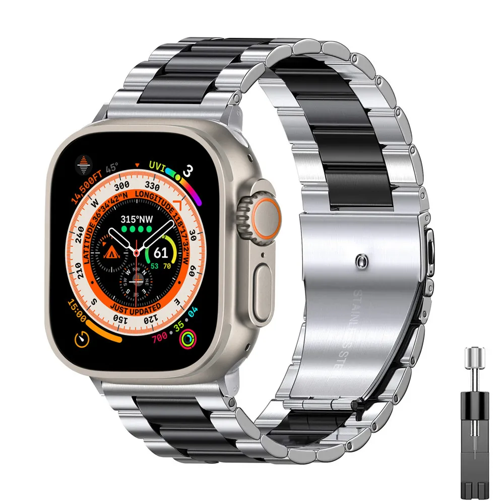 Rem i rustfritt stål til apple watch-reim ultra 49mm 45mm 44mm 41mm 40mm metalllenke iwatch-serien  se 3/4/5/6/7/8- reim: Grønnblå / 14mm