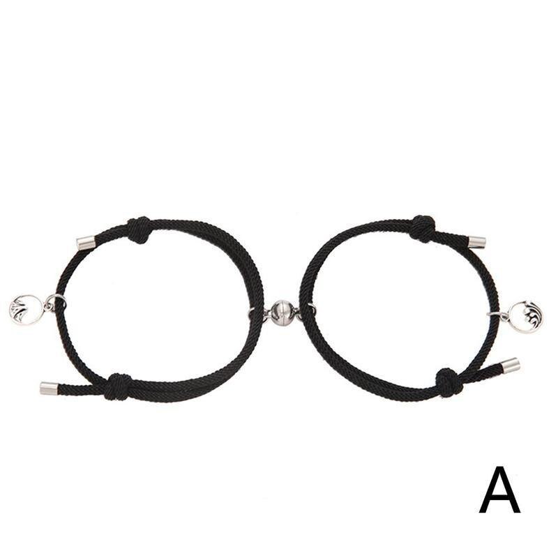 2 pièces/ensemble jumelé Bracelets fermoir magnétique Couple Bracelet réglable tressé corde Couple Bracelet bijoux: A