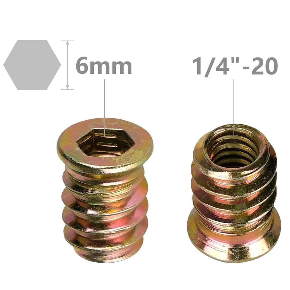 100 kpl 1/4 tuumaa -20 x 15mm huonekaluruuvia mutterikierteiset puiset sisäosat pultin kiinnittimen liitin kuusiokolo