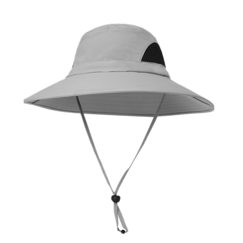 Fisherman Bucket Cap Nylon Wide Brim Sunshade Anti UV Waterproof Folding Outdoor Hat Head Wear With Adjustable Chin Strap: QH