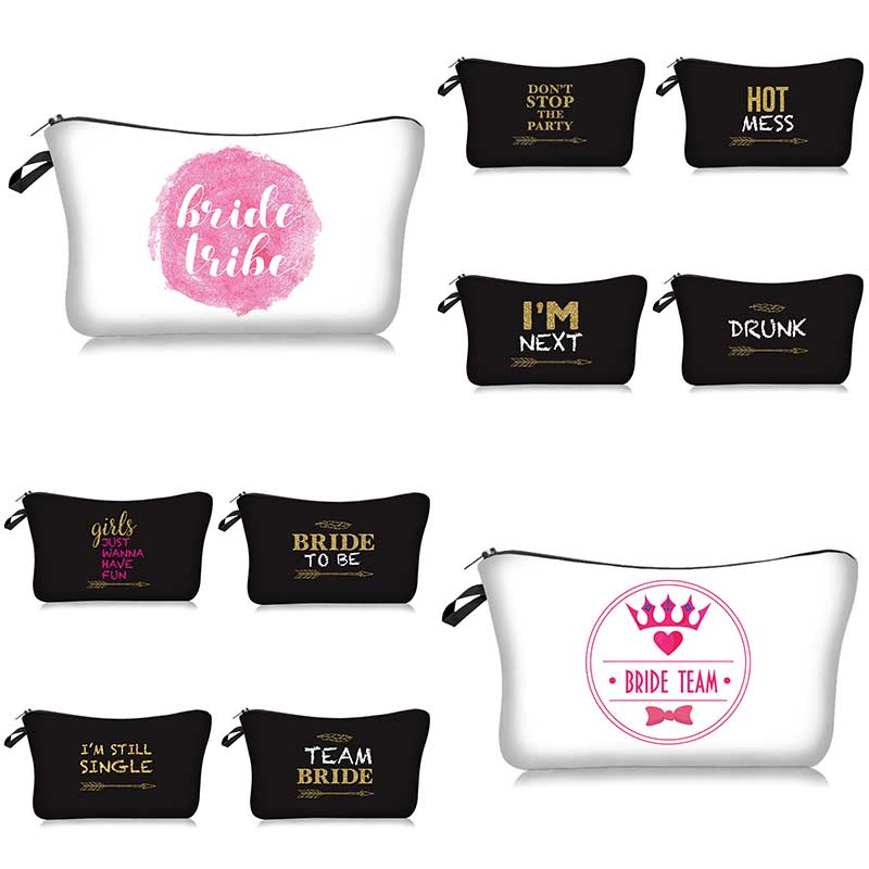 Team Bruid Brief Gedrukt Make-Up Tas Wit Cosmetische Zakken Bruidsmeisje Wedding Party Make Pouch Dames Beauty Case Toilettas