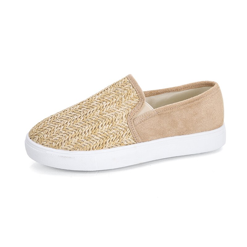 Lente antislip sneakers ondiepe mond casual schoenen dames gevulkaniseerde schoenen ademend geweven dames casual platte schoenen dames: Beige / 35