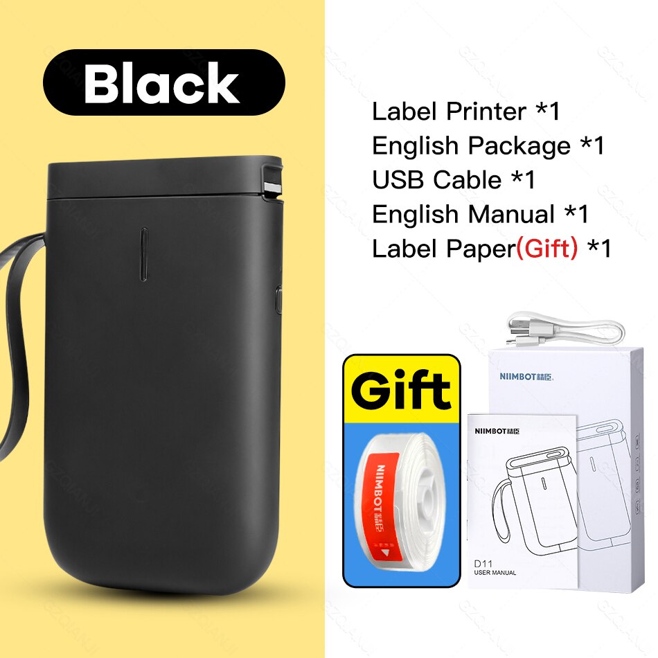 Mutlifunctional Thermal Label printer Mini Portable Barcode Bluetooth Label Printer For Moble Phone Android iOS D11 Niimbot: Black printer