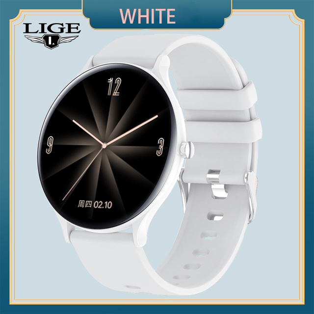 LIGE Full Circle Touch Screen Luxury Smart Watch Women Smart Wristband Fitness Bracelet Men Heart Rate Waterproof Smartwatch: White
