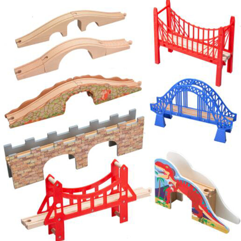 Wooden Train Track ALL Kinds Wooden Railway Set Accessories Bridge Wood Tracks Train Secene Educational Toys For Children