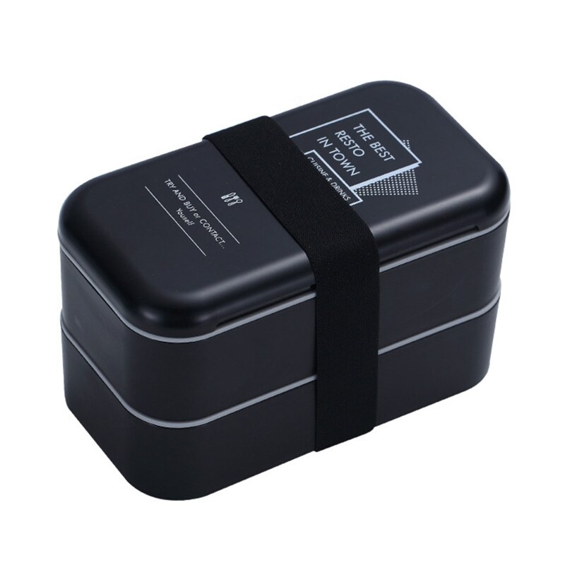 Draagbare Dubbele-Layer Verzegelde Lunchbox Duurzaam Bento Case Container Opslag Vet-Verminderde Ontbijt Hoge School Kantoor: Black