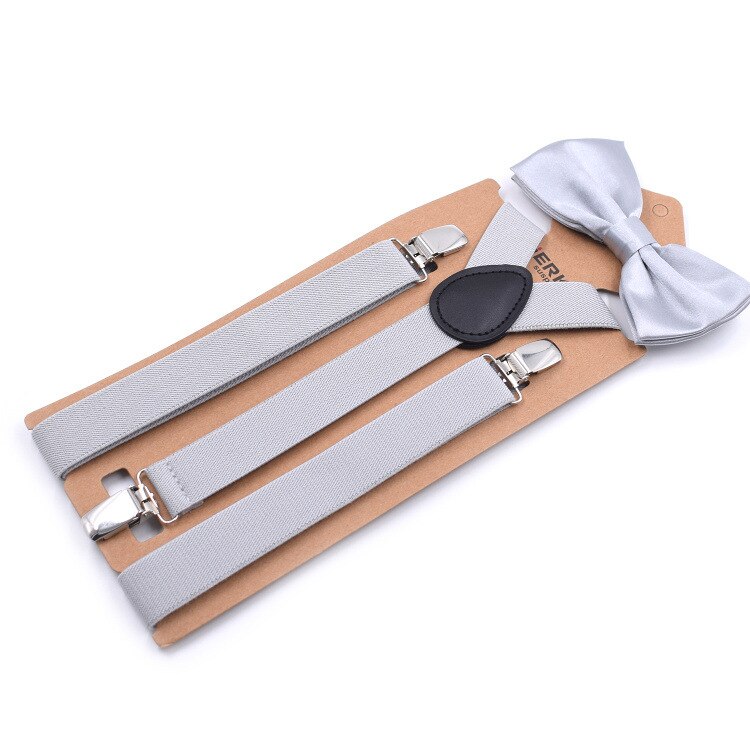 2,5x110 cm Soild Bunte Hosenträger Bowtie einstellen Schön Polyester charmant Y-zurück Hosenträger Erwachsene Schmetterling Gürtel Bogen krawatte Einstellbare: Licht Grau