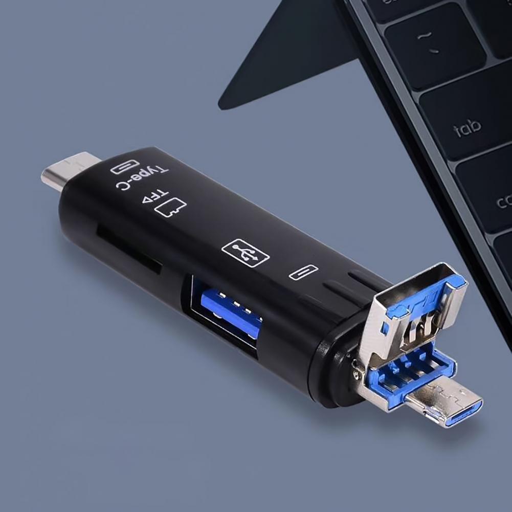 Card Reader Plug Play High Speed 5-In-1 USB 3.0 Type-C TF Card Reader for Computer