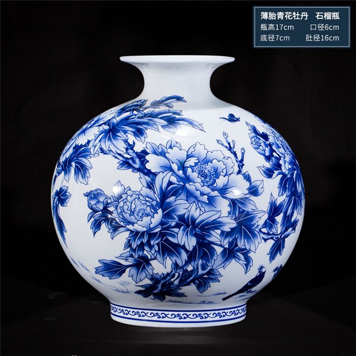 Kinesisk stil jingdezhen blå og hvid porcelæn vaser fine ben porcelæn vase pæon dekoreret keramik vase: E