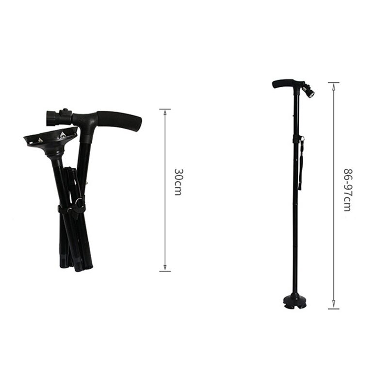 LED Light Safety Walking Stick For Old Man Folding Trekking Poles T-handle Hiking Poles Cane Walking Stick For Elders Crutch