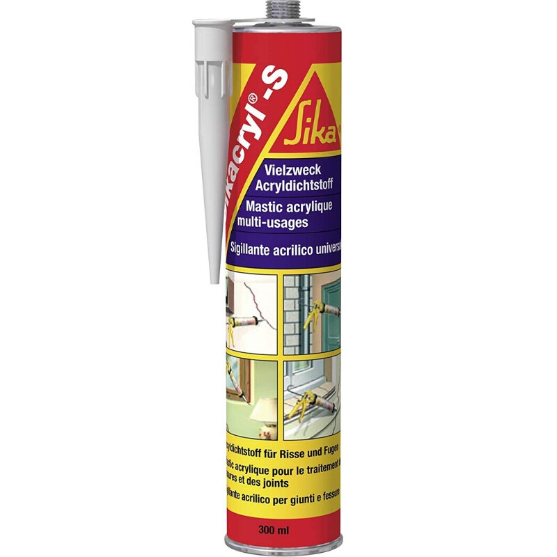 Sikacryl S, Masilla acrílicos para el sellado de juntas con bajo movimiento, 300ml, Gris