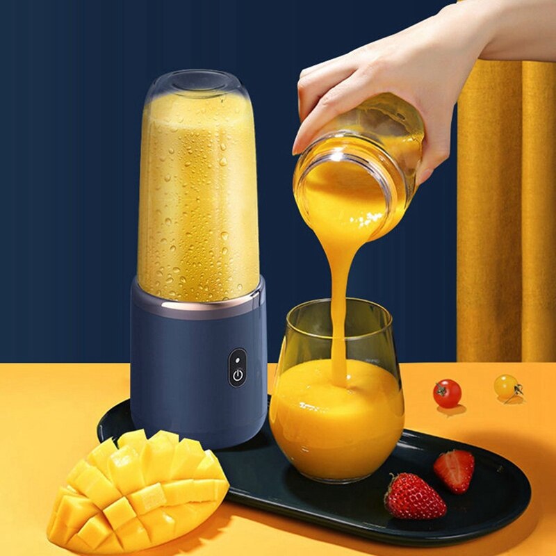 6 Blades Juicer Blender with Juicer Cup and Lid Portable USB Rechargeable Small Fruit Juice Mixer Machine