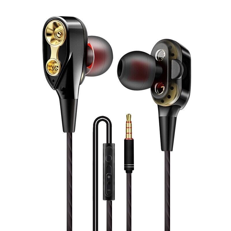 Auricolari In-Ear Cablati - Doppia Bobina Mobile Bass - Universali per Cellulare e Computer: Modello Doppia Bobina Mobile Bianco e Nero con Fantasia
