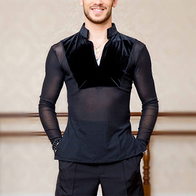 Men Long Sleeve V Neck Solid Camisa INCERUN Patchwork Shirts Men Transparent Party Nightclub Blusa Dance Shirt Plus Size: L