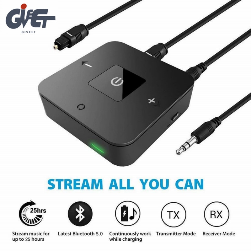 Latest Bluetooth V5.0 Transmitter Receiver 2-in-1 3.5mm Wireless Audio Adapter for TV Headphones Speaker Home Car Stereo System