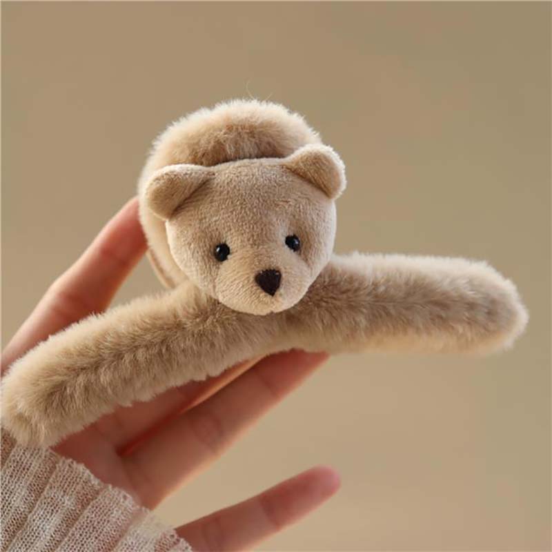 Horquilla de felpa de oso bonito para mujer, pinzas para el cabello grandes con Kawaii, pinzas grandes a la , accesorios para el cabello , para niñas 2023: Gris