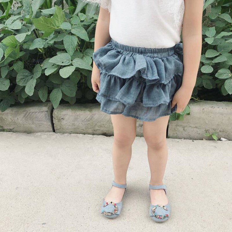 Summer Girls Short Skirts Children Baby Kids Girls Mesh Layers Elastic Short Skirts: Blue / 5T