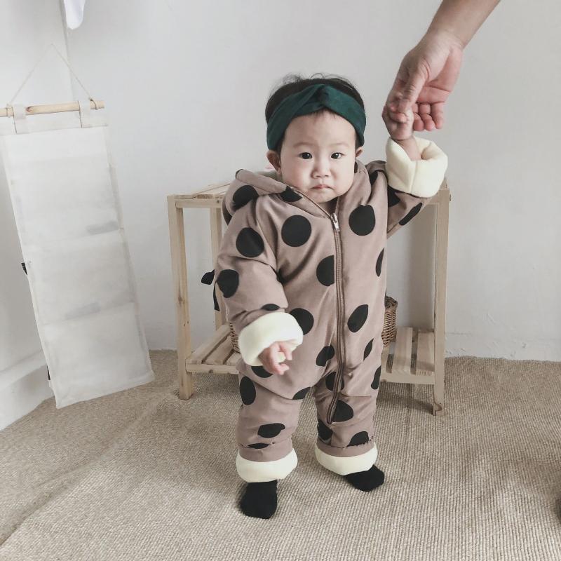 Teenmiro Winter Pasgeboren Dikke Jumpsuit Hooded Baby Overalls Baby Dot Kleding Jongen Snowsuit Jas Kids Romper Peuter Bovenkleding