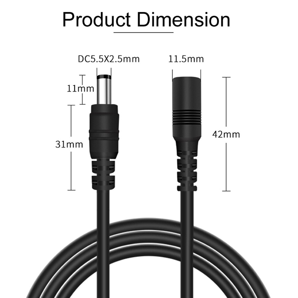 Power Extension Cable 5 Meter 16ft 5.5mmx2.5 Socket Connector Compatible with 12V DC Adapter Cord for CCTV Security IP Camera