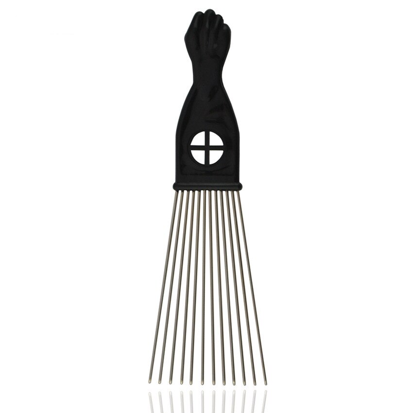 3 Size Black Fist Afro Metal Comb African Hair Pik Comb Brush Salon Hairdressing Hairstyle Styling Tool: Long
