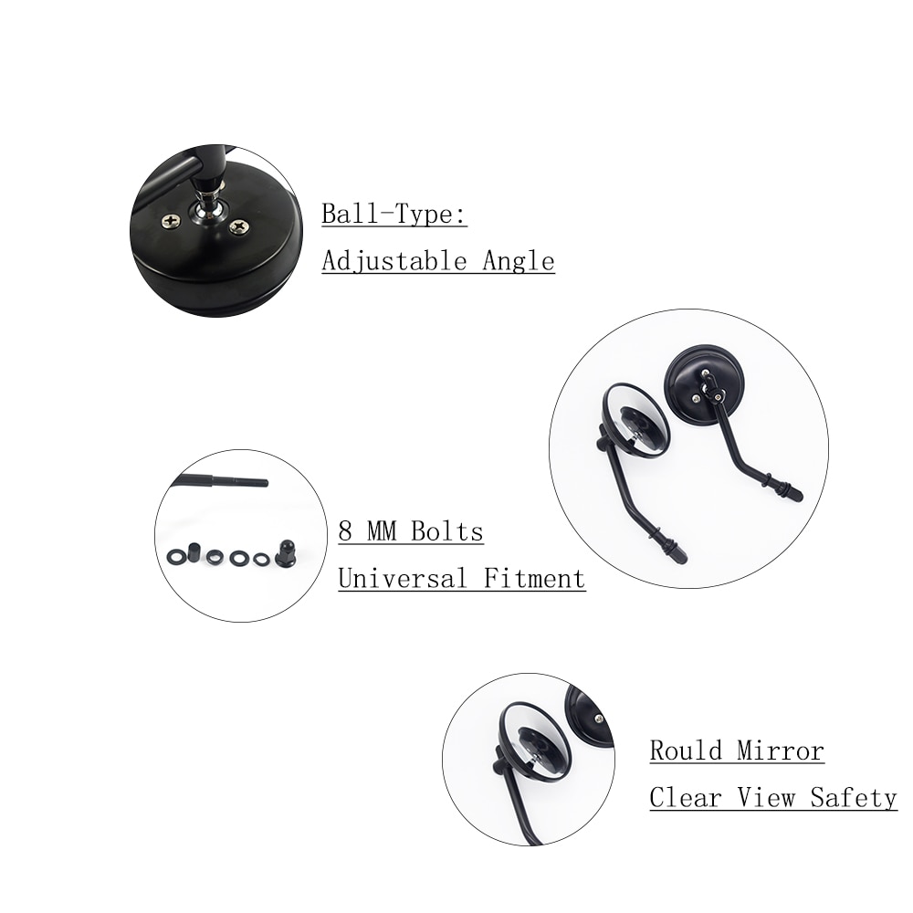 Rétroviseur rond noir/Chrome de moto, pour Harley Sportster 883 1200 Iron 883 Softail Dyna