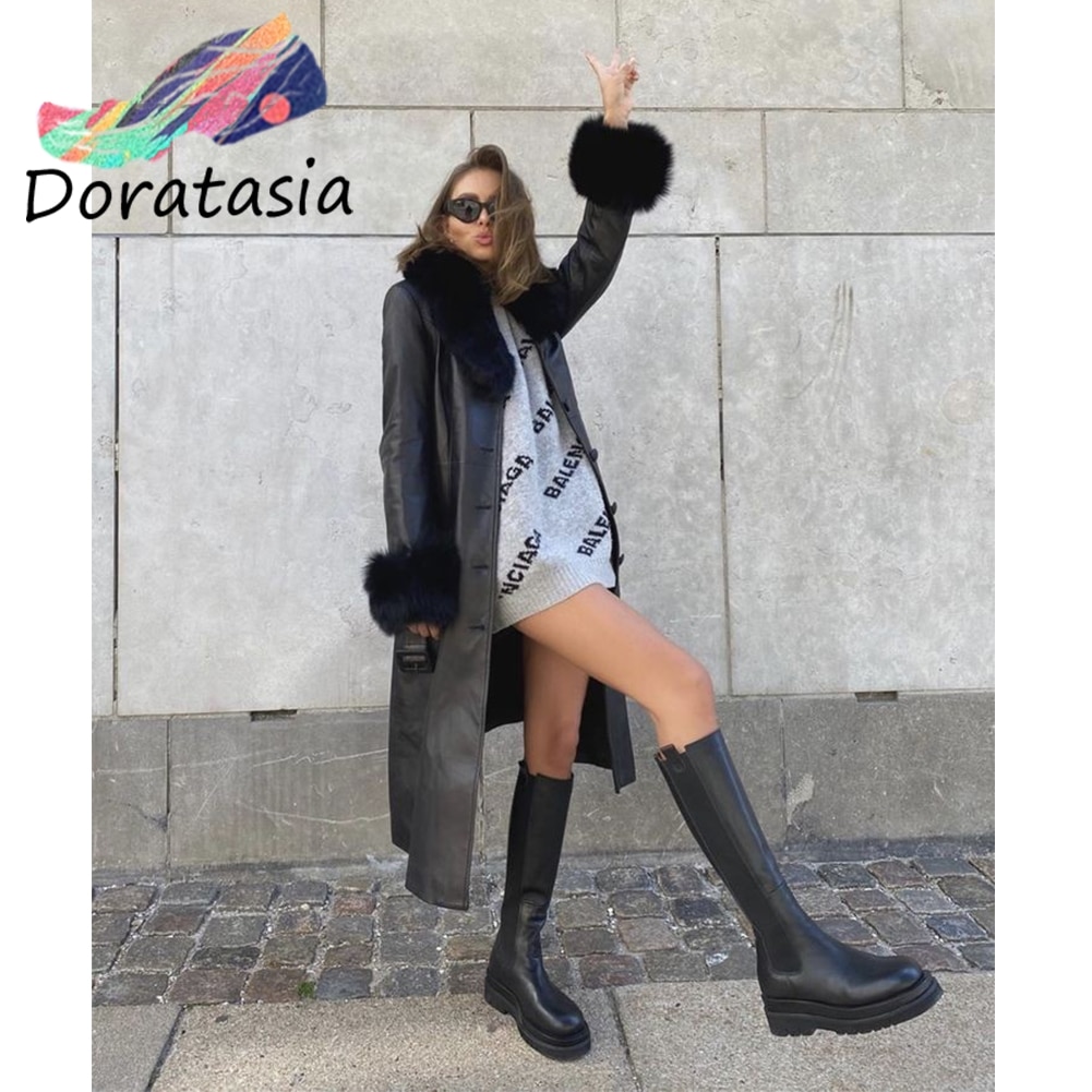 herbst Neue Luxus Mitte-kalb Stiefel Frauen Kühlen Hohe Plattform Stiefel Keile Schuhe Frau
