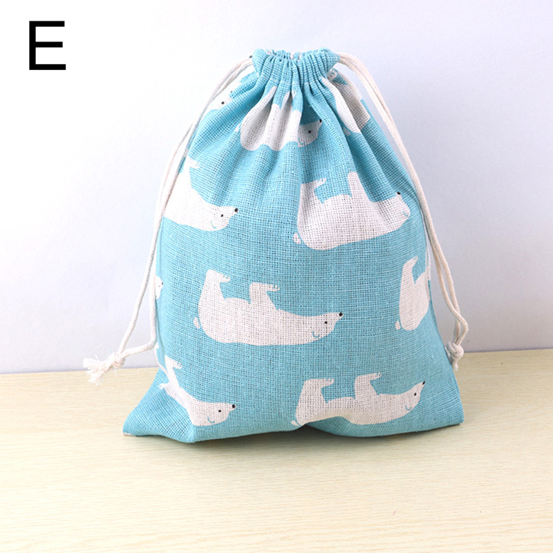 Bolsa de tela de lino y algodón, bolsa con cordón, estampado de plantas y animales bonitos, bolsa de almacenamiento de zapatos de tela de viaje para niños, estuche de maquillaje, bolsa de de Navidad: Verde claro / 13x8x15 cm