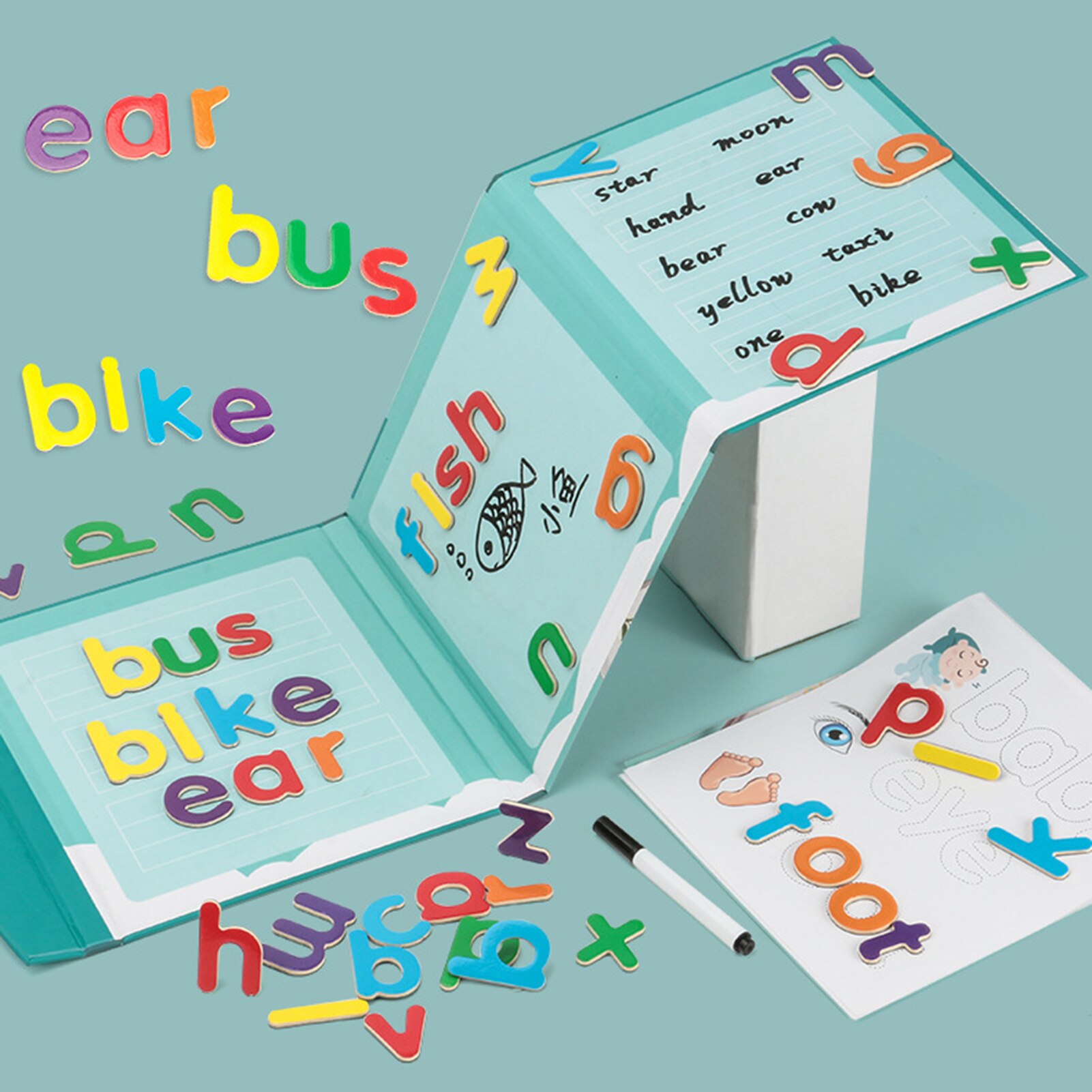 Children 3D Magnetic Book Word Spelling Game English Alphabet Letters Cards Early Education Literacy Toys For Baby Kids