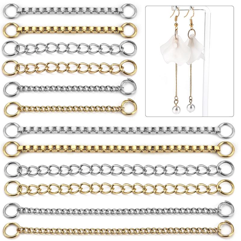 10 Uds. De cadena de extensión soldada de acero inoxidable de 3cm/5cm, collar dorado, extensor de pulsera, cadenas de cola para suministros de joyería DIY