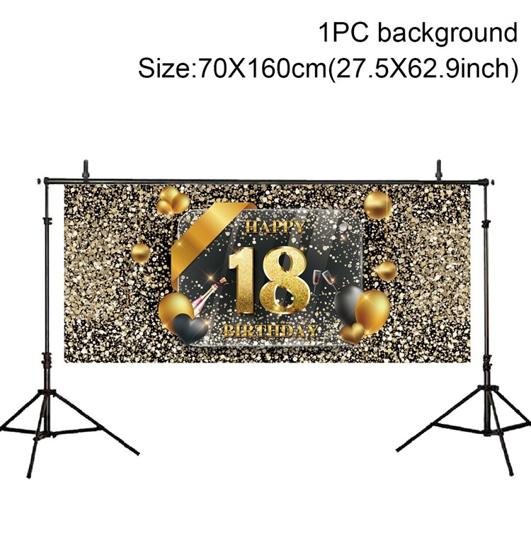Happy Birthday 30 40 50 Zwarte Goud Verjaardag Achtergrond Banner Gold Glitter Photo Booth Achtergrond Opknoping Vlag: 5