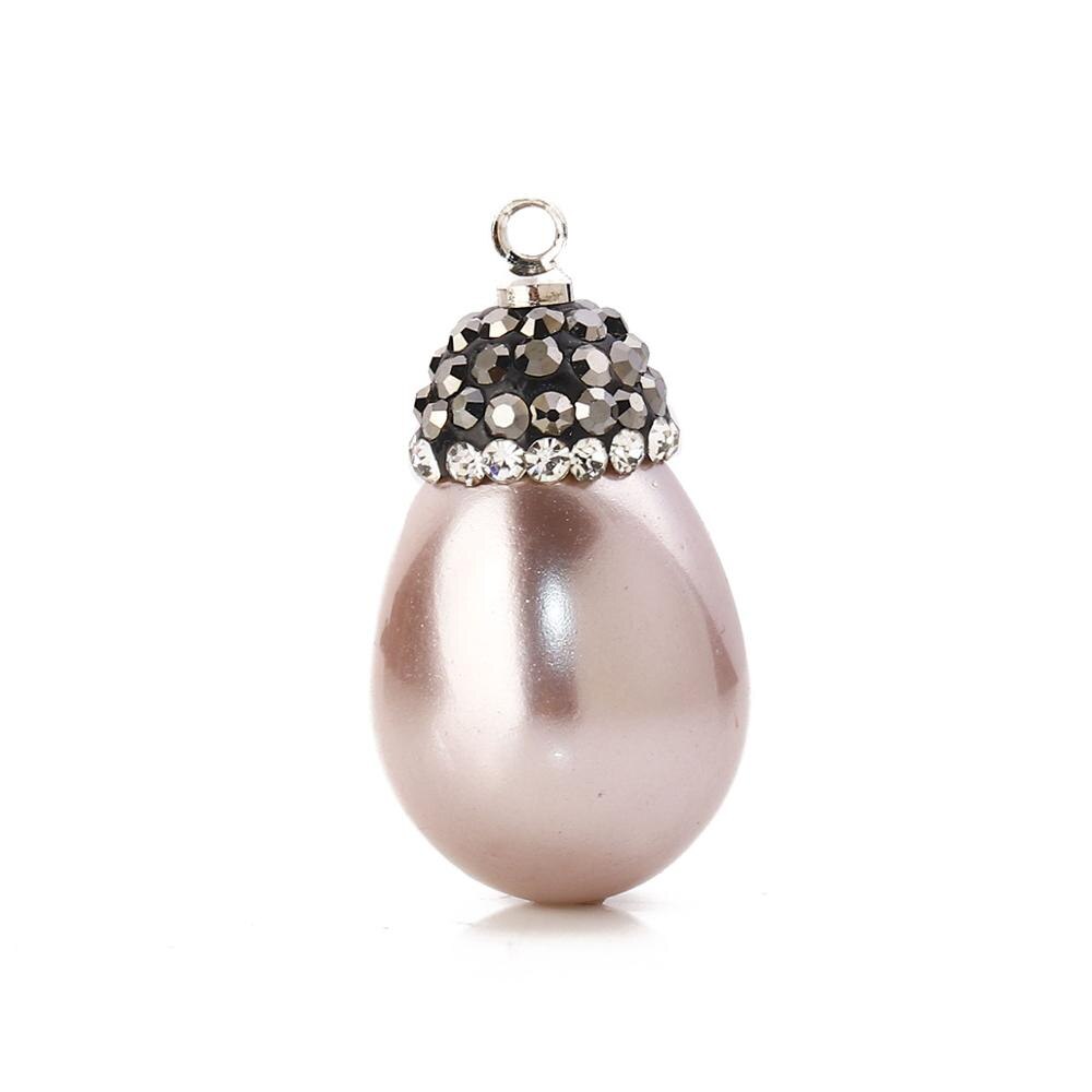 Colgantes de Micro encantos pavimentados de concha de Doreen Box, gota de agua Multicolor, diamantes de imitación transparentes, perlas de imitación, accesorios de joyería, 1 pieza: Pink