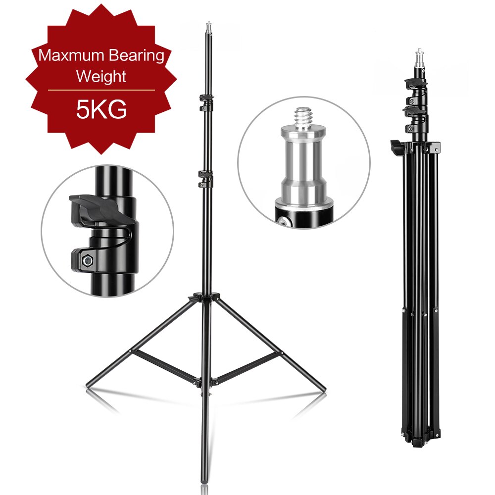 Heavy Duty Metal 2.4m Light Stand Max Load to 5KG Tripod for Photo Studio Softbox Video Flash ReflectorLighting Background Stand: 2m 6.5ft Tripod