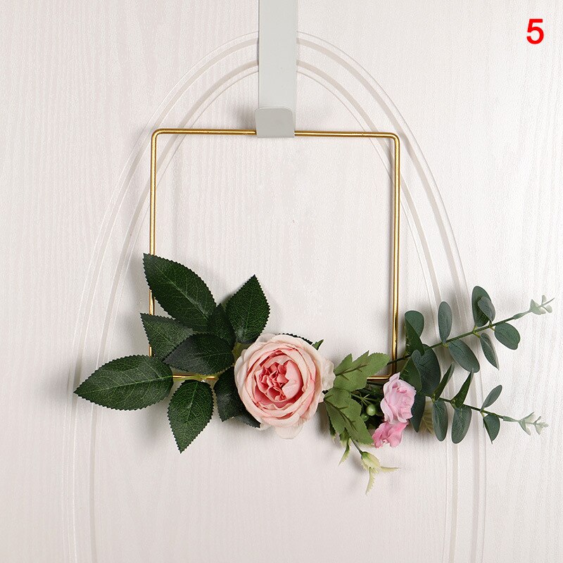 Le plus Polygona Simulation fleur couronne porte tenture murale fleur cerceau couronne anneau en métal guirlande suspendue pour décoration murale de mariage: 5