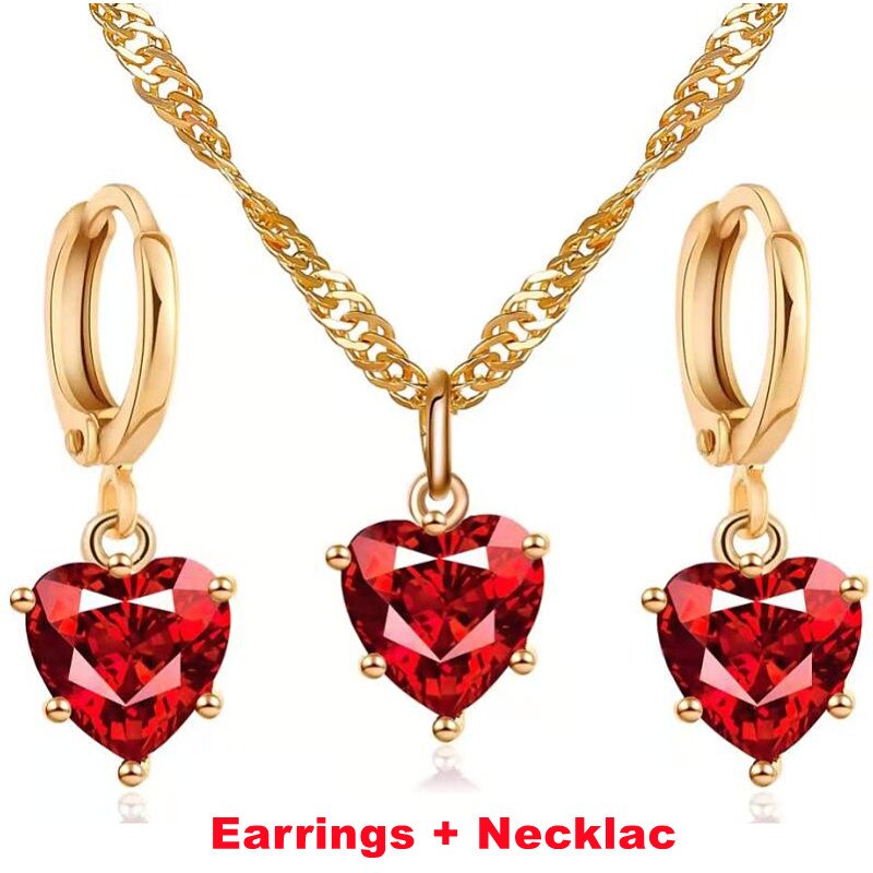 Klassisk temperament krystal zirkon hjerte halskæde øreringe smykkesæt damer indkomst jubilæum bryllup &amp; middagstilbehør
