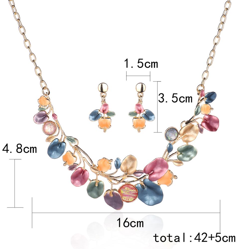 D&Rui Bridal Enamel Leaf Earrings and Necklaces Jewelry Sets for Girls Women Choker Alloy Necklace Women Friend Ladies Jewellery