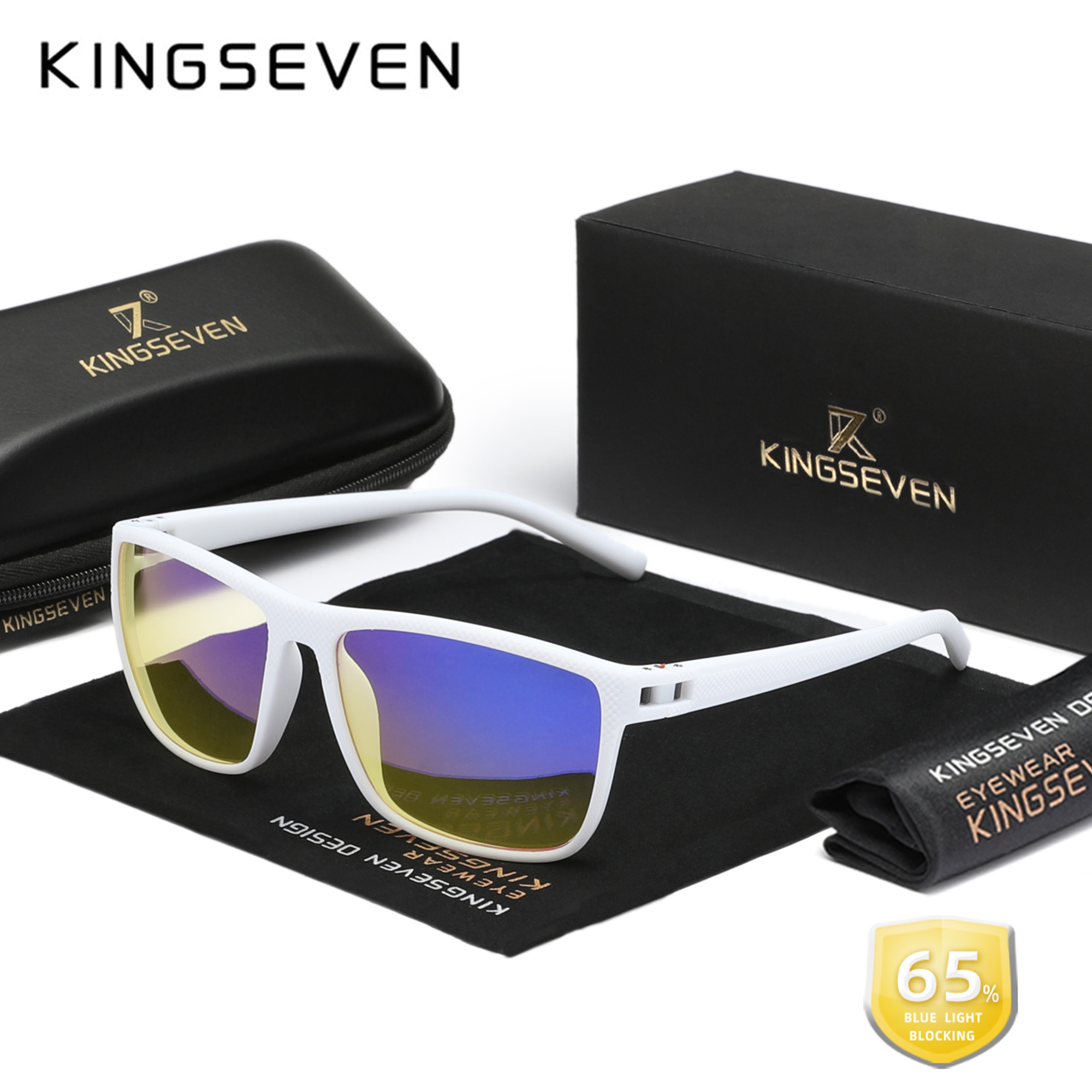 KINGSEVEN-Lunettes anti-rayons bleus pour hommes et femmes, verres transparents, lunettes décoratives bloquant la lumière bleue pour ordinateur, , 99%: Argent