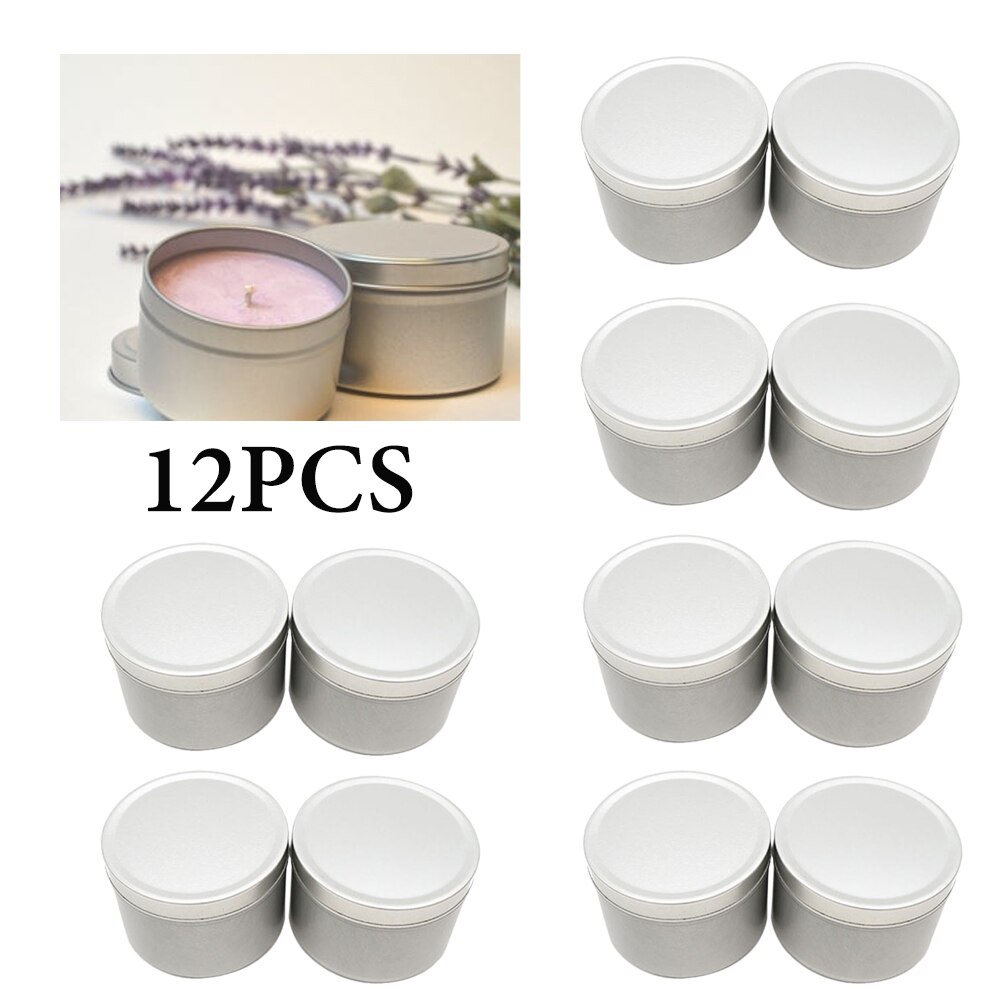 12 stk tilbehør blikk tom krukke med lokk balsam flerbruks fest favoriserer 4 oz salver rund diy container lysform: Sølv