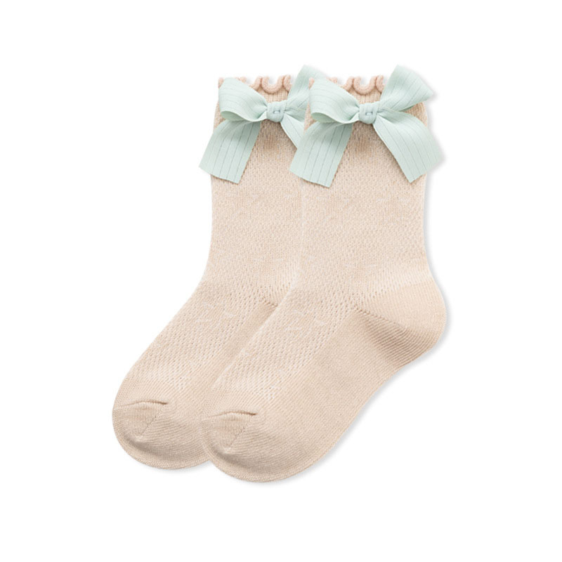 Baby kleine Mädchen atmungsaktiv Socken Bowknot Knie hoch Kinder Rohr Socken Verbeugungen Rüsche Kinder Mädchen Socken: Beige