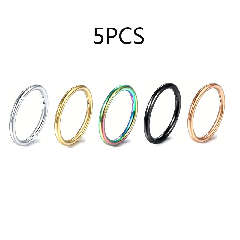 5/10Pcs 16G Nose Ring Hoop Stainless Steel Hinged Nose Rings Septum Clicker Tragus Helix Cartilage Daith Rook Earring Piercing