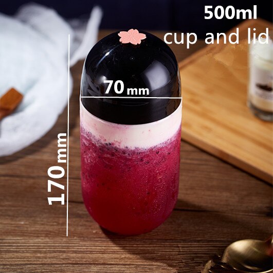 10 Stuks Transparante Wegwerp Melk Thee Cup Party Verjaardag Gunst 500 Ml Leuke Koffie Sap Koud Drankje Plastic Bekers met Deksel: cup and lid3