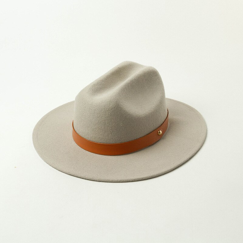 Uspop kvinder efterår vinter hatte 100%  uld fedoras bælte dekoreret jazz hat: Grå