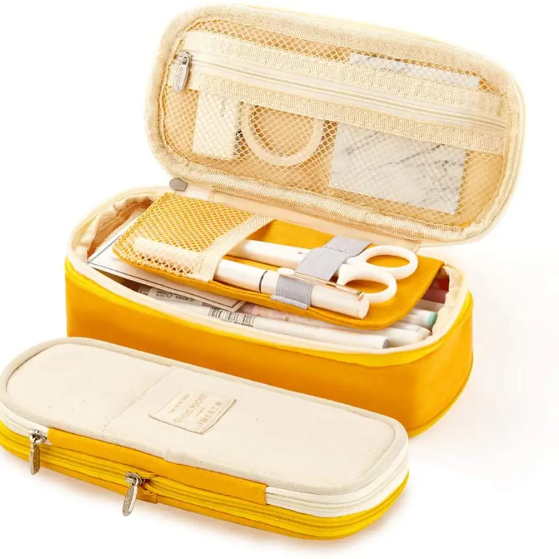 Kids Students Double Sided Pen Bag Pencil Case Special Dual Canvas Pocket Storage Bag Pouch Stationery School Trave Case Bay