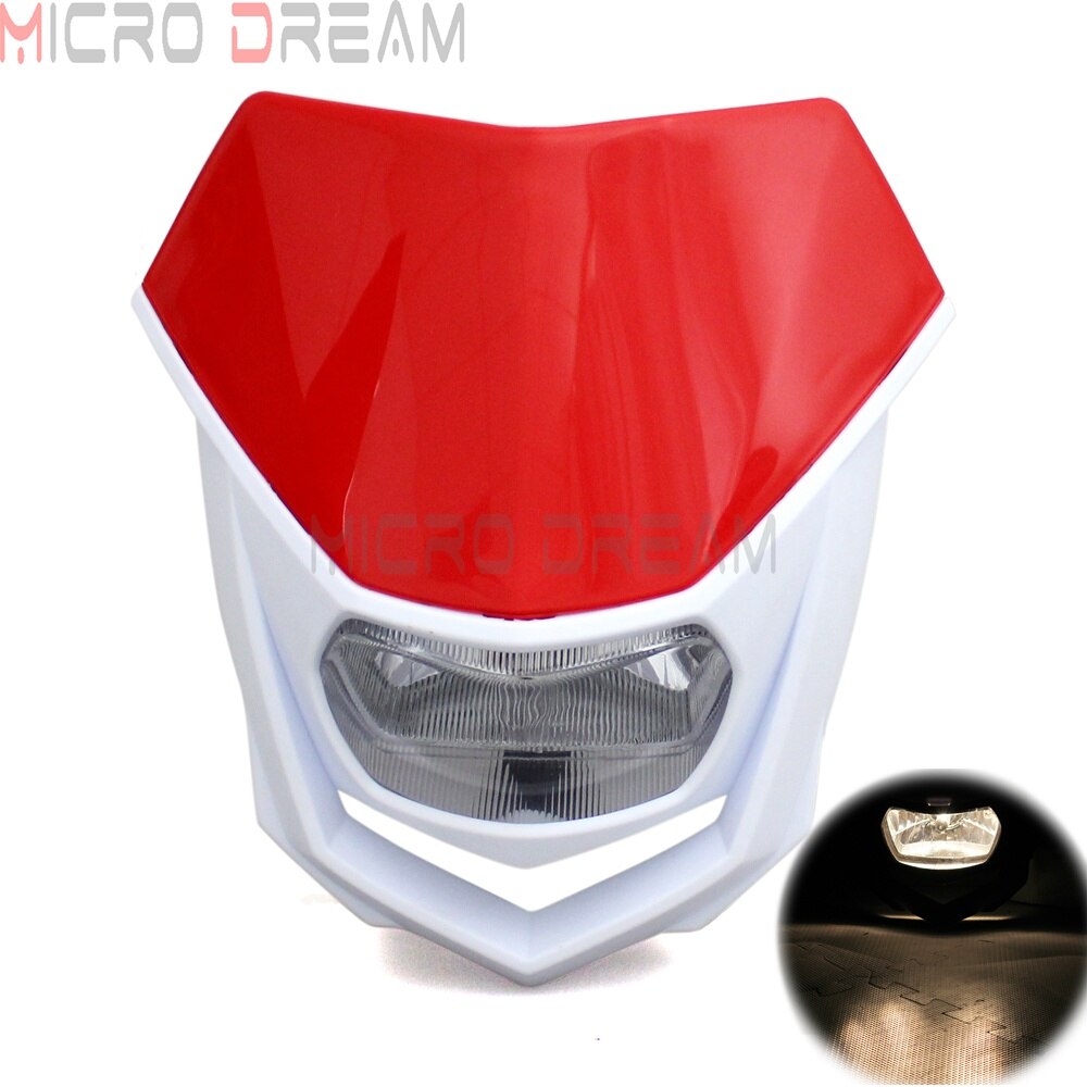 Motocross Dirt Bike Offroad Enduro H4 Headlight Universal 12V 35w Motorcycle Headlamp Mask for Honda Yamaha Suzuki CRF WRF DR YZ: Red White