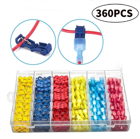 T-Tap Wire Connectors, Self-Stripping Quick Splice Electrical Wire Terminals, Insulated Male Quick Disconnect Spade Terminals